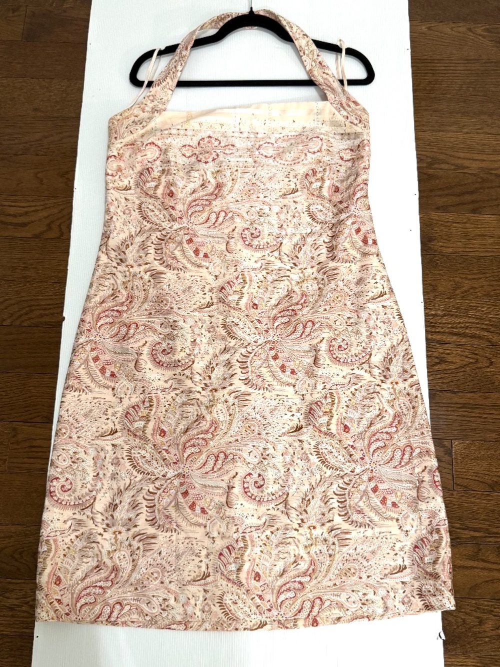 VTG Kay Unger Y2K 100% Silk Paisley Halter Dress Pink Cream Size 12